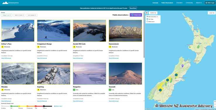 Screenshot NZ Avalanche Advisory
